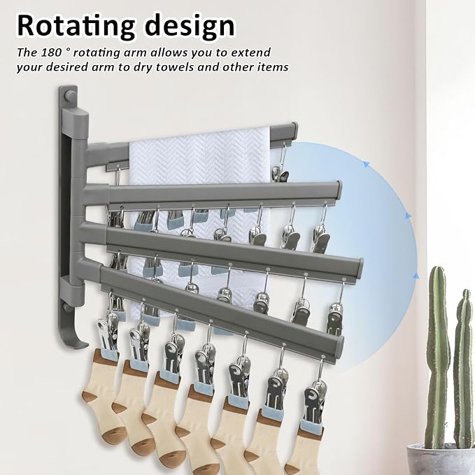 Clothes Drying Rack, Drying Rack, Wall Mounted Rotate Drying Hangers - Image 4