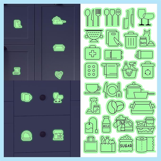 52 PCS Kitchen Labels Kitchen Cabinet Glow in The Dark Decals Kitchens Closet by Unknown
