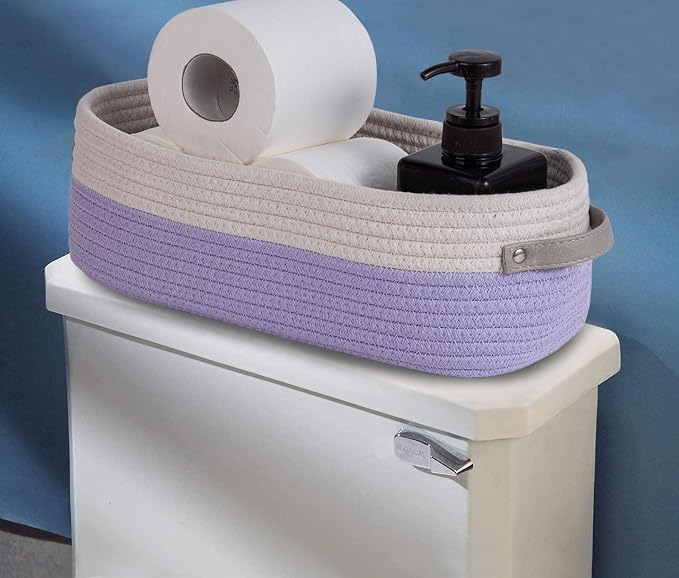 2 Pack Small Cotton Rope Woven Basket Toilet Paper Baskets - Image 3