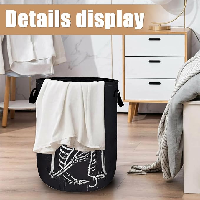 Funny Skull Black Cat Laundry Basket, Foldable Waterproof Laundry Hamper Tote - Image 6