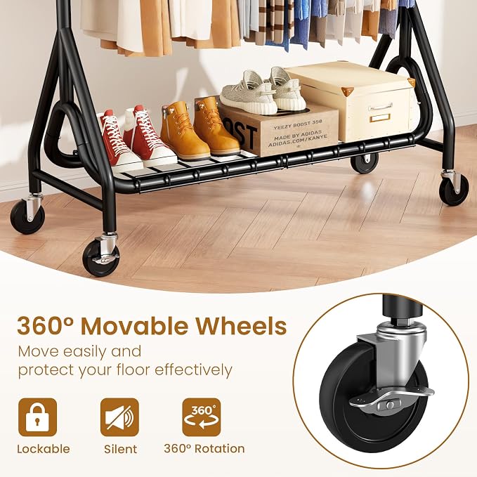 Heavy Duty Clothes Rack for Hanging Clothes, Double Rods Clothing Rack - Image 6