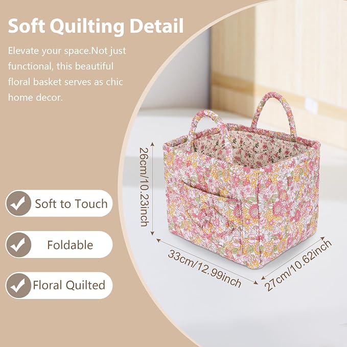 Storage Basket Boho Fabric Large Collapsible Floral Laundry Nursery Hamper - Image 6