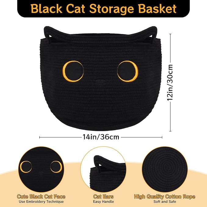 Cute Black Cat Round Basket - Image 2