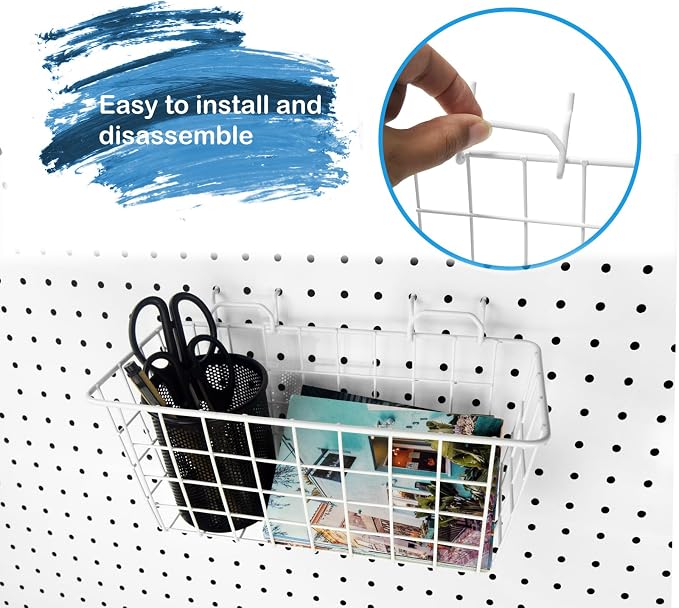 G.CORE 4 Pack Pegboard Baskets, Metal Shelves Hooks to 1/8" 1/4" Peg Boards - Image 3