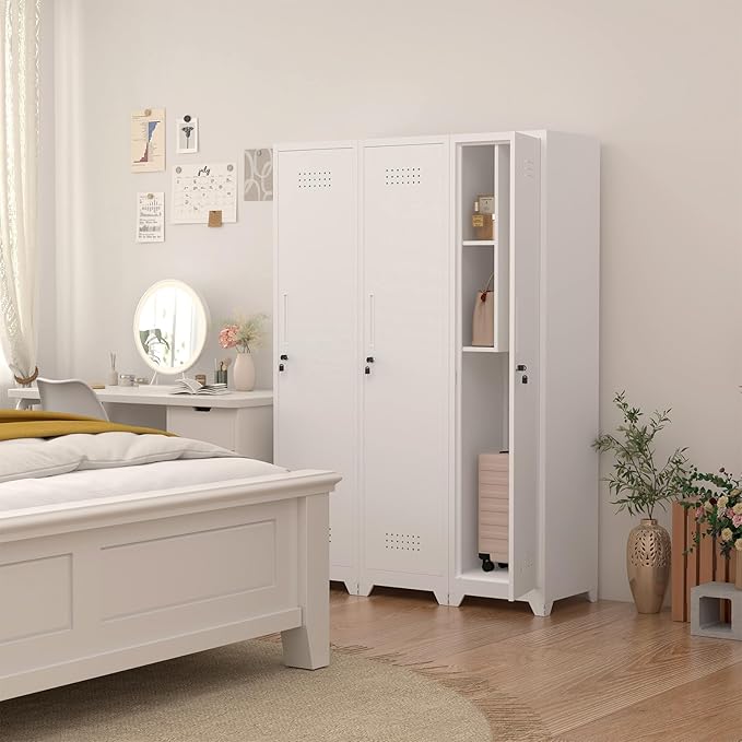 Storage Cabinets with Lock, Slim Broom Closet Storage Cabinet with Doors and - Image 5