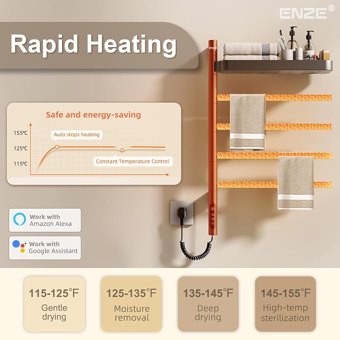 ENZE Smart Rotating Heated Towel Rack - Image 7