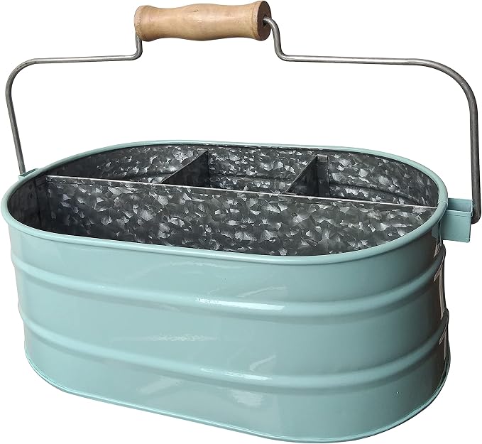 Galvanized Metal Caddy with 4 Compartments, Rustic Farmhouse Kitchen Indoor - Image 2