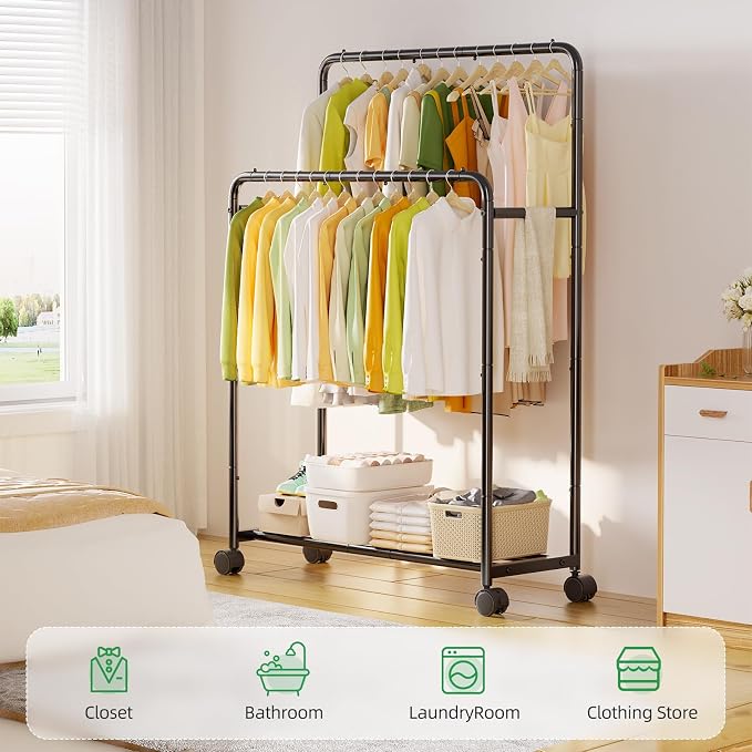 Simple Trending Clothing Clothes Rack Double Rods - Image 2