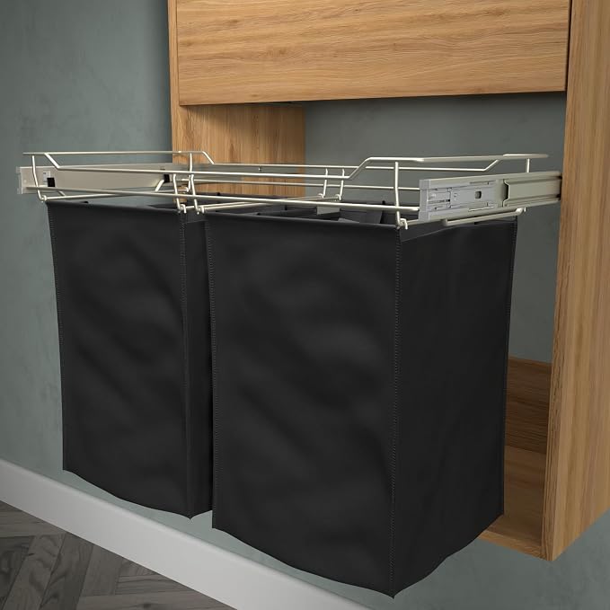Classic 30" Full Extension Pullout Laundry Hamper in Satin Metal - Image 3