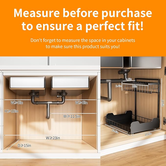 Under Sink Organizer, 2-Tier Thickened All-Metal L-Shaped Pull Out Cabinet - Image 8