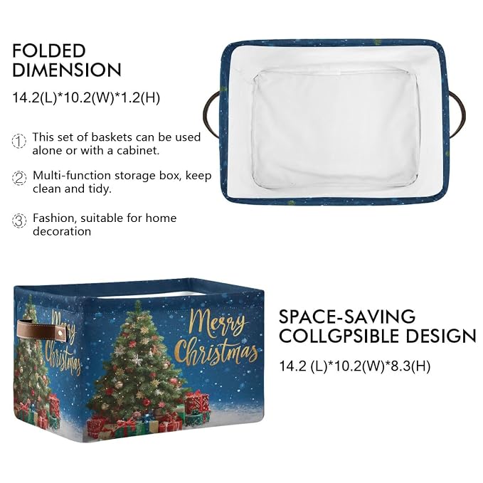 Tree Christmas Blue Print Rectangular Storage Bin Basket - Image 2