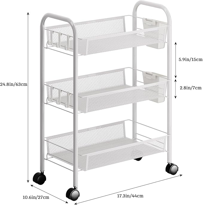 5-Tier Slim Rolling Cart with Wheels, Stackable Narrow Storage Trolley - Image 5