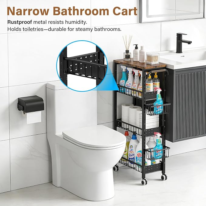7.8 Inch Ultra-Slim 4-Tier Rolling Storage Cart - Image 6