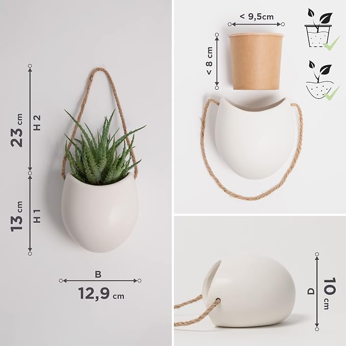 Kazai. Wall Planters -Ellie- | Hanging Ceramic Plant Pots 3 Pieces | Wall - Image 5