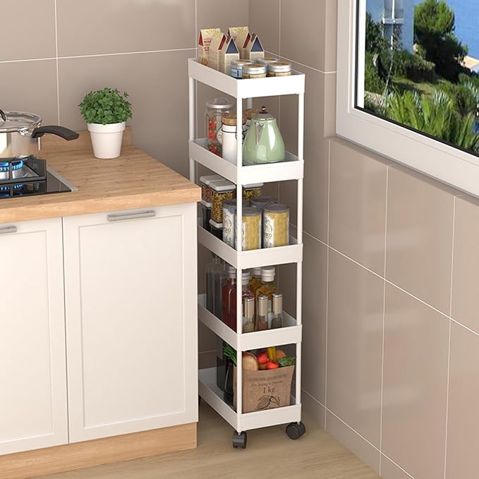 Slim Storage Cart, Bathroom Organizer Kitchen Organization Mobile Shelving Unit - Image 2