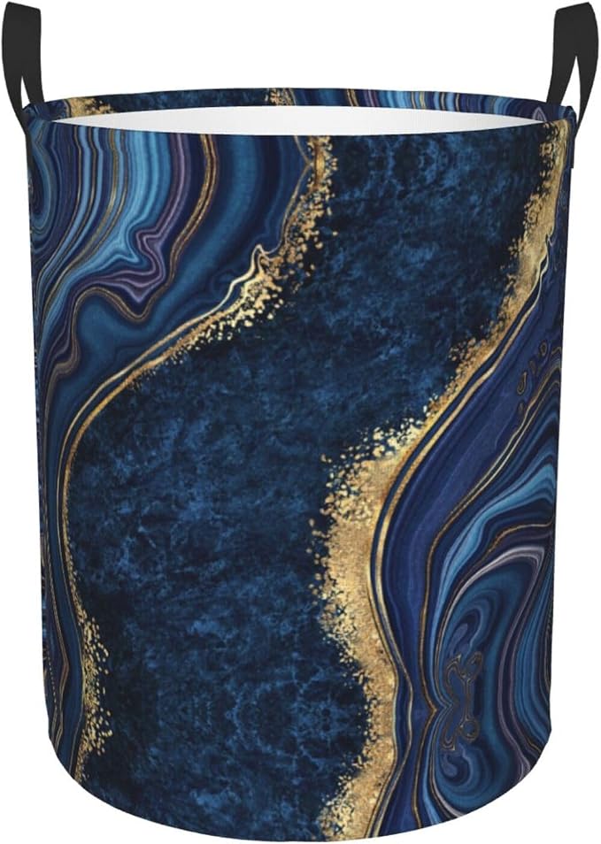 Blue Marble Print Laundry Hamper Bag - Image 9