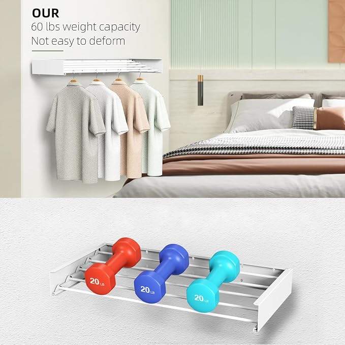 Laundry Drying Rack Collapsible, Wall Mounted Clothes Drying Rack, Space Saving - Image 8