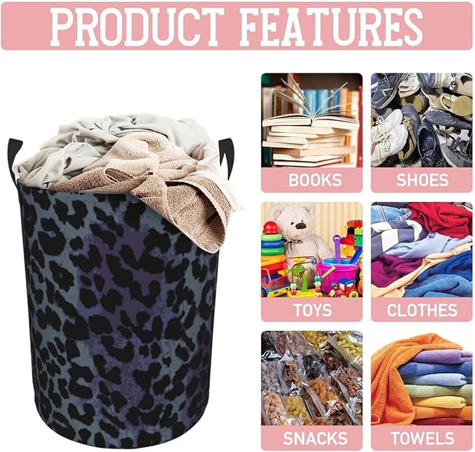 Grey And Black Leopard Print Laundry Hamper Bag - Image 8