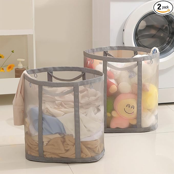 Mesh Bag with Handles, Collapsible Laundry Basket, Foldable Laundry Bag by HGZBS