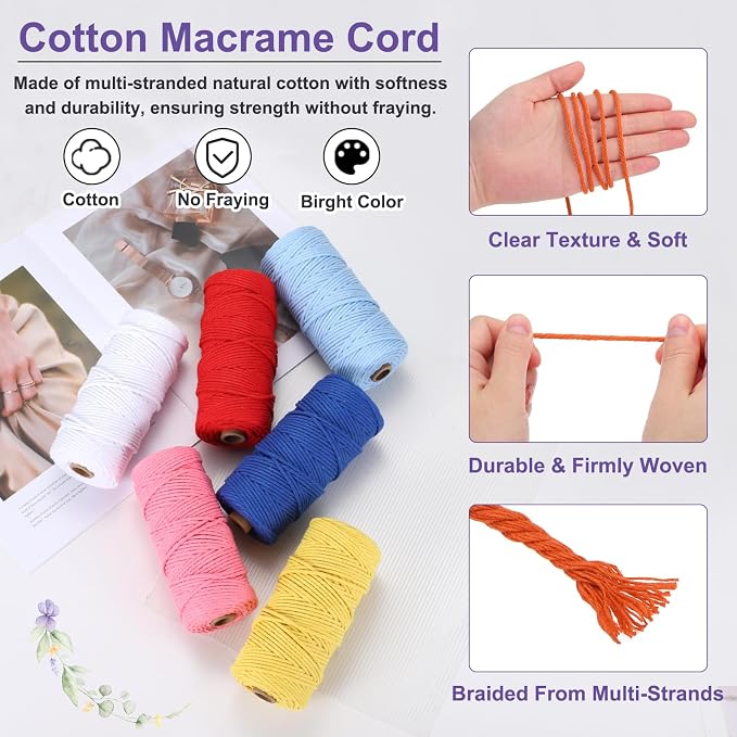 MECCANIXITY Braided Macrame Cord, 3mm x 109 Yards Natural Cotton Rope Macrame - Image 3