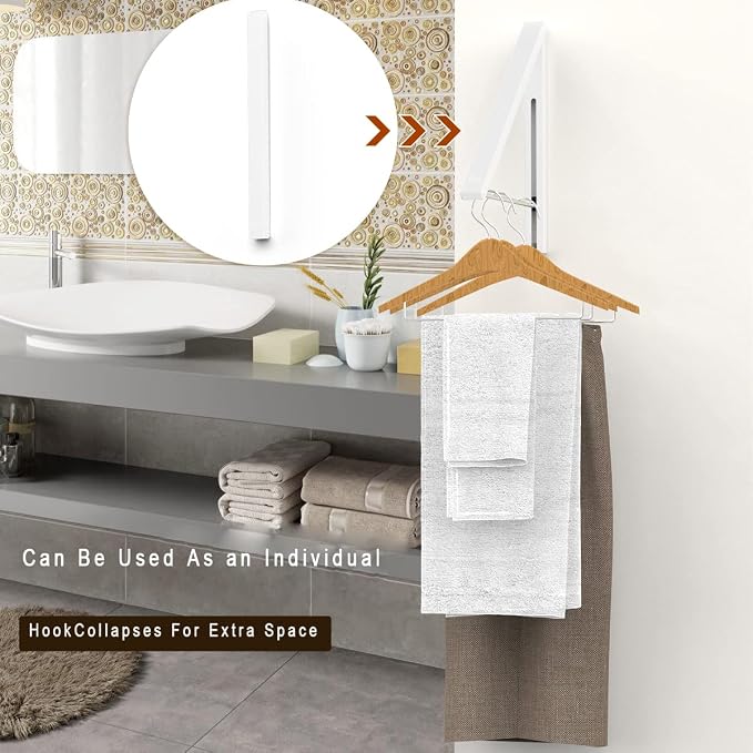 Folding Clothes Hanger Wall Mounted Retractable Clothes Rack, Easy Installation - Image 7