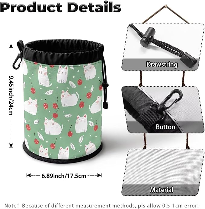 Cat Cherry Clothespin Bag with Hooks Hanging Clothes Pin Bag with Drawstring - Image 7