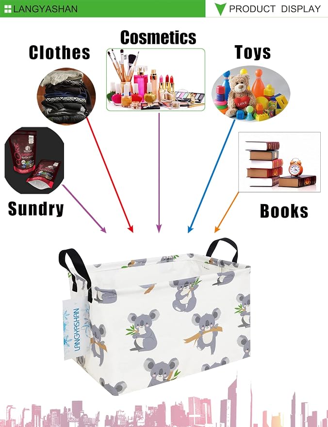 LANGYASHAN Rectangular Storage Bin Collapse Canvas Fabric Cartoon Storage Basket - Image 5