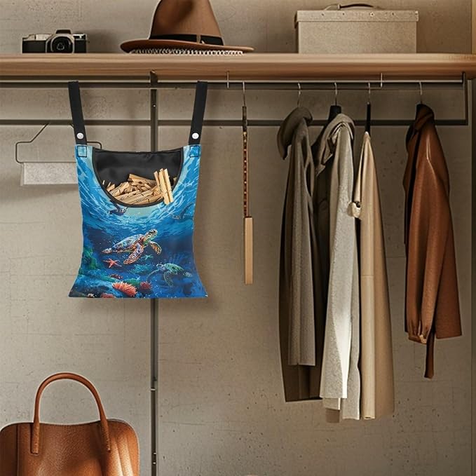 Sea Turtle Clothes Pin Hanging Bag Multi Purpose Clothespin Storage Organizer - Image 4