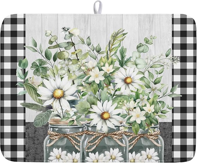 Spring Daisy Floral Dish Drying Mat by Kawani