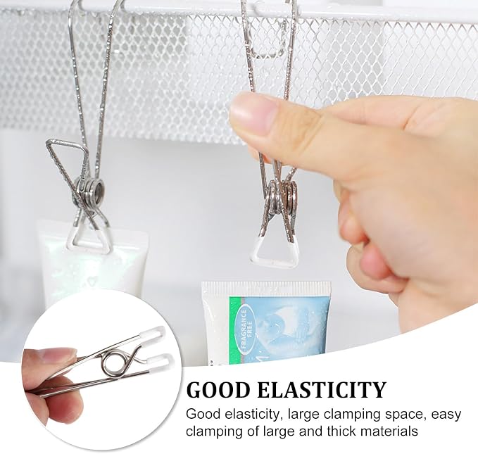 10pcs Stainless Steel Spring Hook Clothes Clips Non-Slip Large Laundry Pins - Image 3