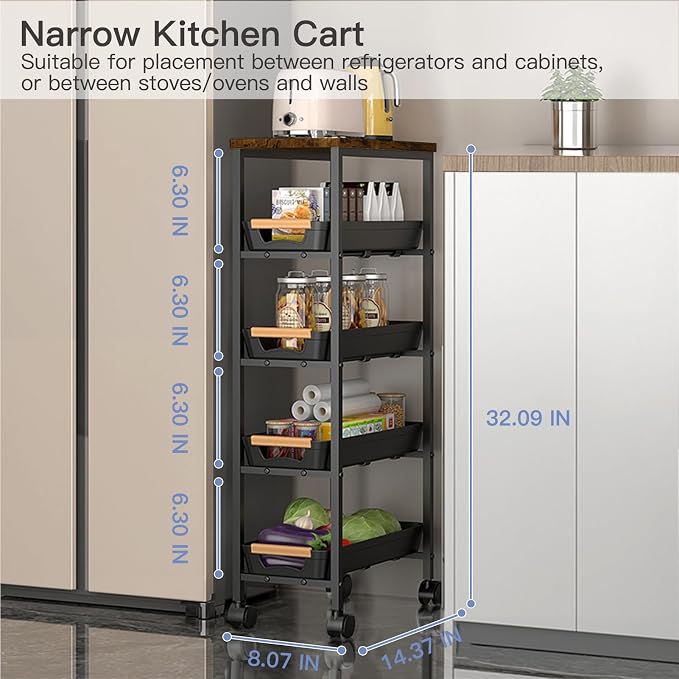 5 Tier Slim Rolling Storage Cart - Image 3