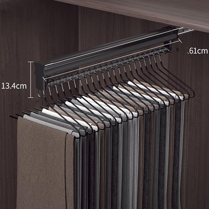 Wardrobe Clothing Rail Wardrobe Pants Hanger Rack Bar, Pull-Out Closet Valet - Image 2