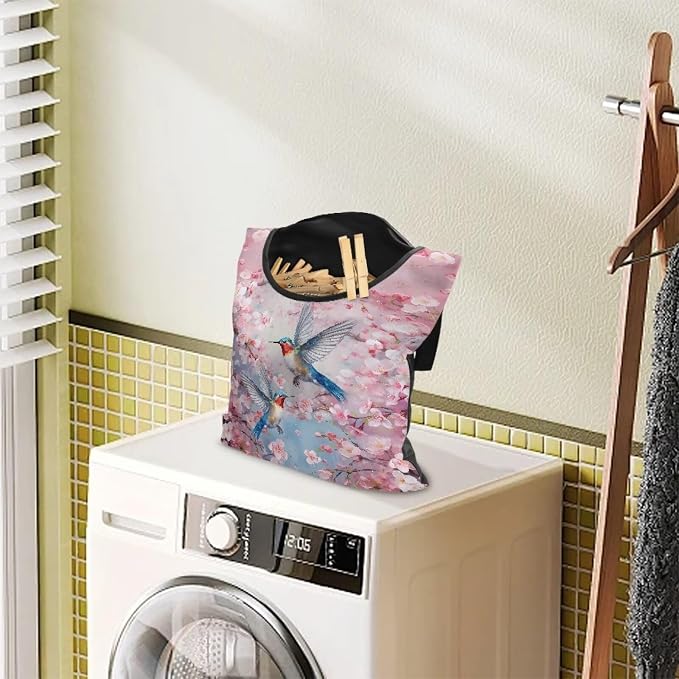Hummingbird Cherry Blossom Clothes Pin Hanging Bag Large Capacity Clothesline - Image 2