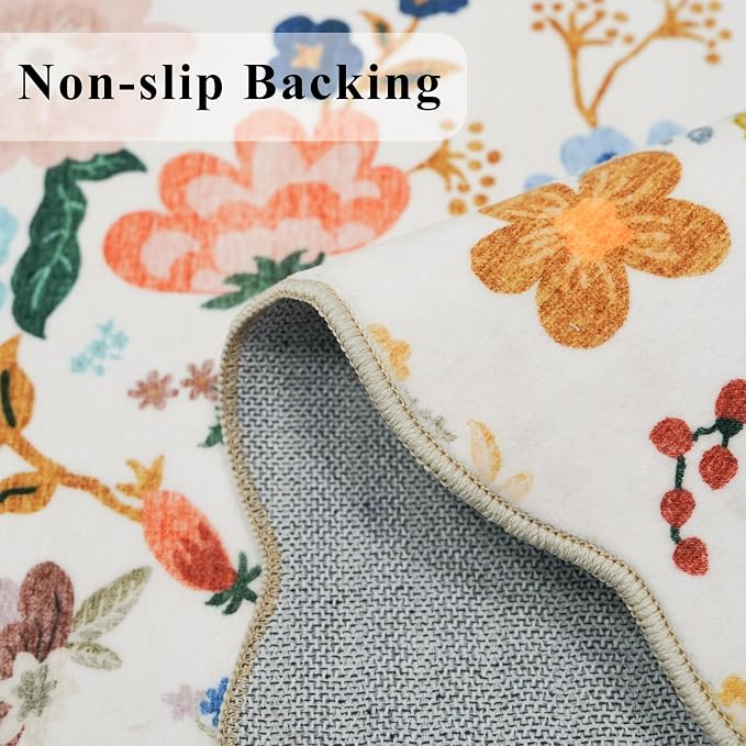 Washable 3x6 Hallway Runner Rug: Floral Scalloped Soft Runners - Image 6