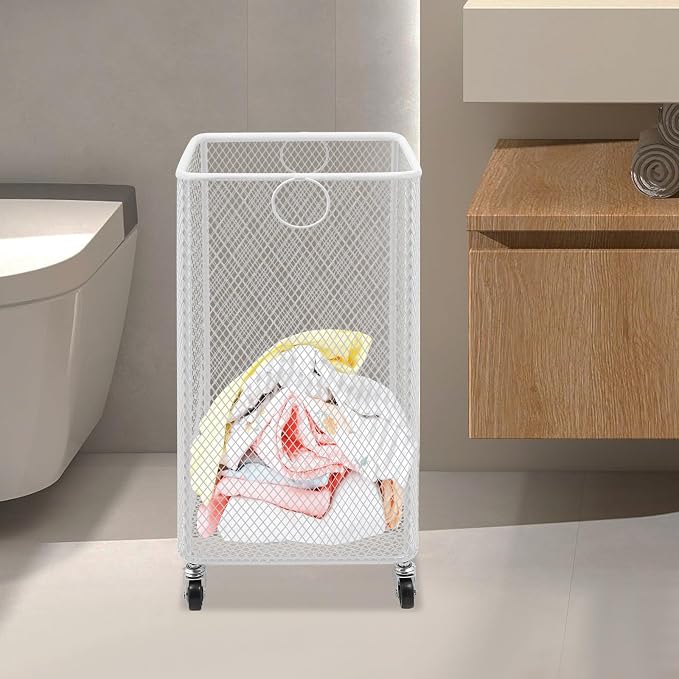 Laundry Basket with Wheels, Metal Mesh Storage Cart with Handles, Rolling Mesh - Image 2