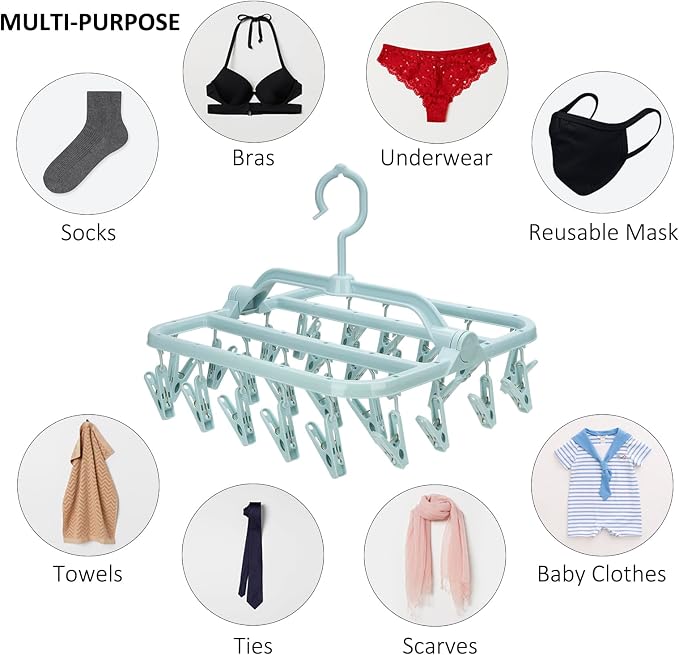 Foldable Clip Hangers with 26 Drying Clips, Underwear Hanger with Clips - Image 2