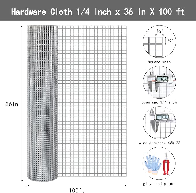 Thinkahead Hardware Cloth 1/4 inch 36 X 100 ft 23 Gauge, Galvanized Wire Mesh - Image 2