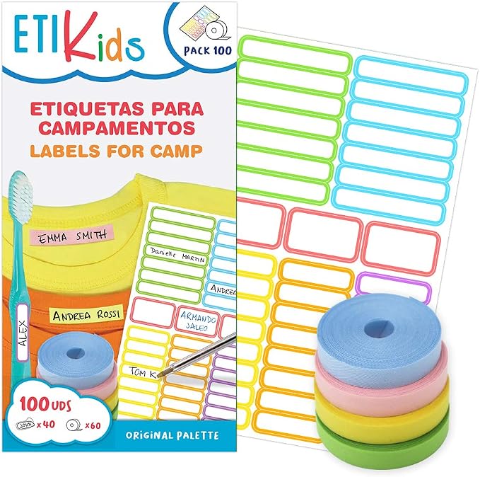 ETIKIDS Color Pack 100: 60 Thermoadhesive Fabric Labels + 40 Adhesives - Image 3