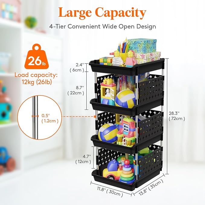 Lifewit Plastic Stackable Storage Baskets, 4 Tier Stacking Bins - Image 3