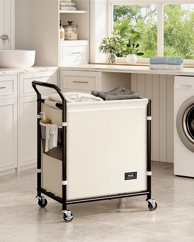 SOLEDI Laundry Basket with Wheels, 38 Gallons Laundry Hamper 2 Section - Image 6