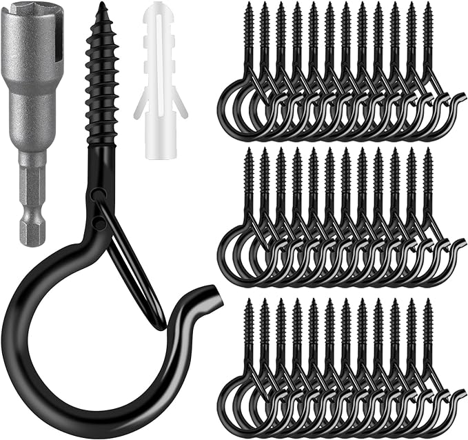 50 Pack Screw-in Hooks for Outdoor String Lights, Q Hangers Light Outside by FSAH