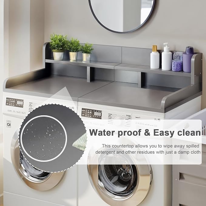 Washer Dryer Countertop With Shelf, 2-Tier Laundry Countertop with Edge Rails - Image 3