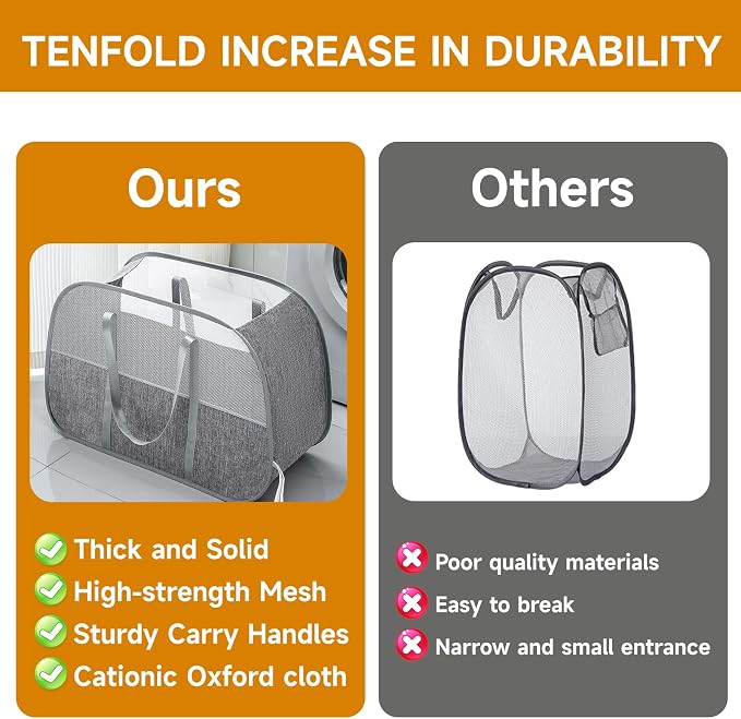 Large Collapsible Laundry Hamper, Breathable Mesh Design, Sturdy Steel Frame - Image 7