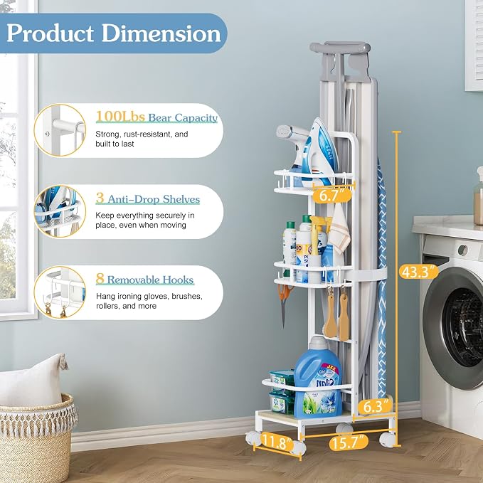 Ironing Board Hanger, Iron and Ironing Board Holder No Wall Mount, Laundry Room - Image 2