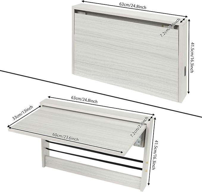 Folding Wall Tabl, Floating Drop-Leaf Desk, Fold Down Table Wall Mounted - Image 2