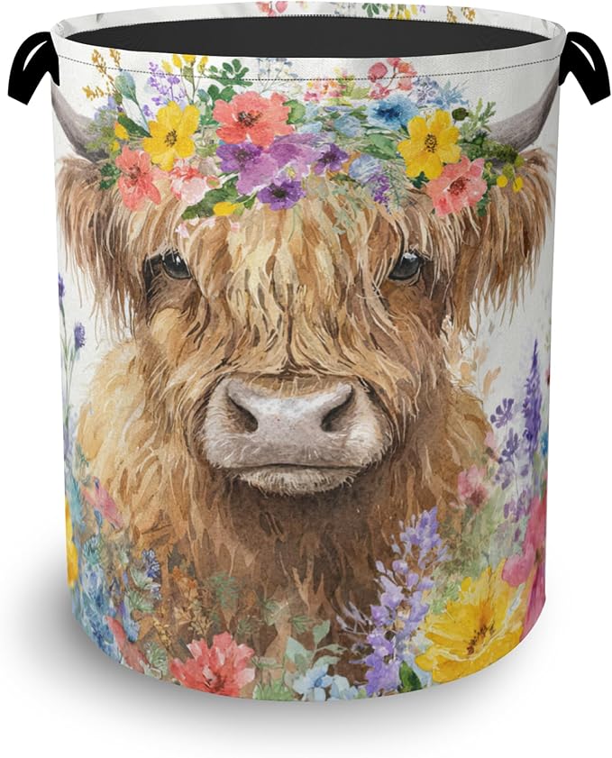 Hightland Cow Laundry Basket, Oxford Cloth Laundry Hamper by Unknown