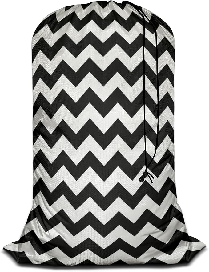 Swono Large Laundry Collapsible Laundry Bag Zigzag Pattern Vintage Wavy Stripes by Swono