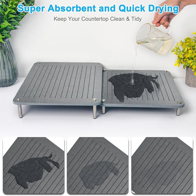 3Pcs Nesting Stone Drying Mat for Kitchen Counter, Quick Drying Stone Dish - Image 2