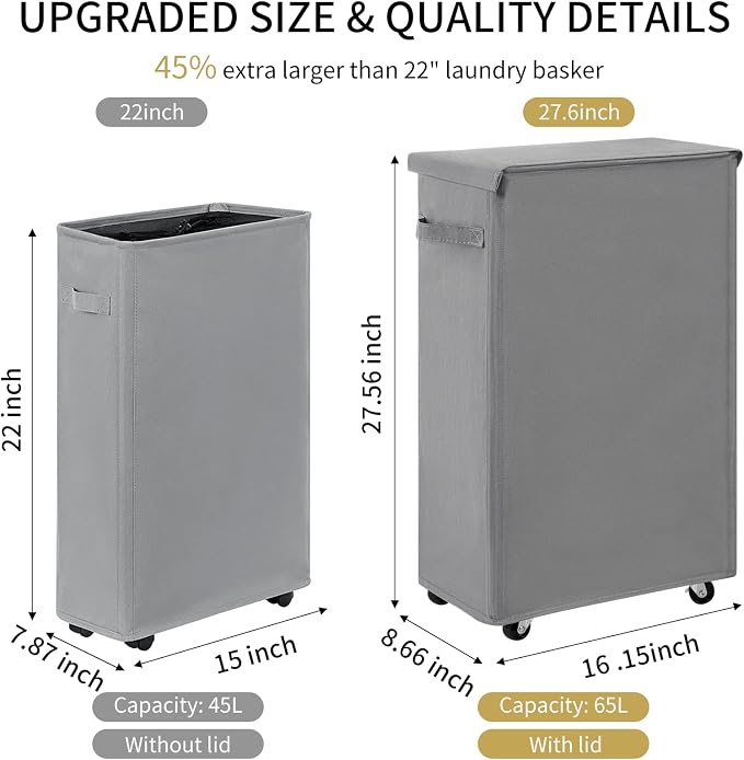 Chrislley 65L Slim Laundry Hamper - Image 2