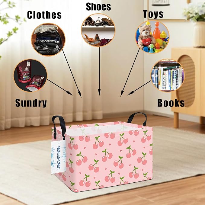 LANGYASHAN Rectangular Storage Bin Collapse Canvas Fabric Cartoon Storage Basket - Image 3